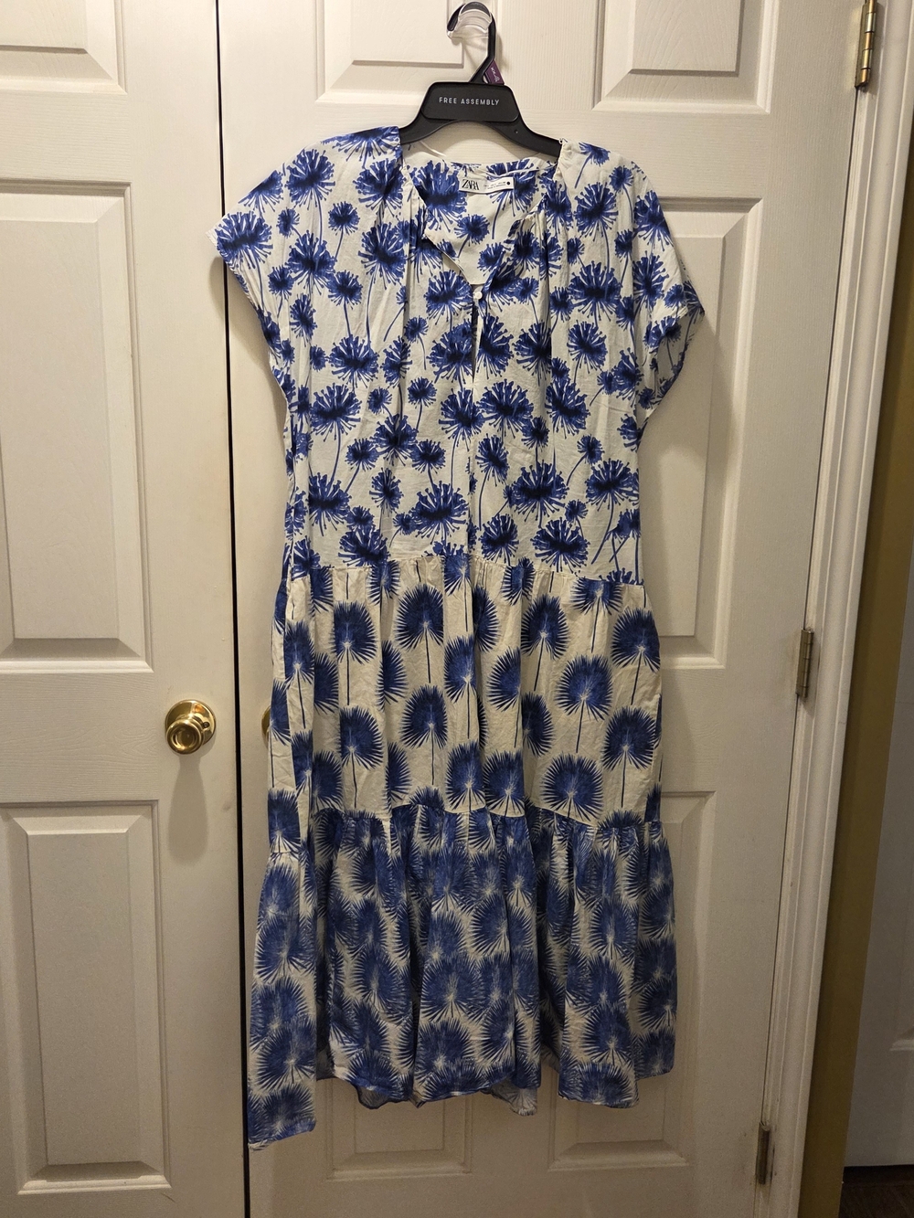 Zara Cream Maxi Dress with Blue Botanical Print